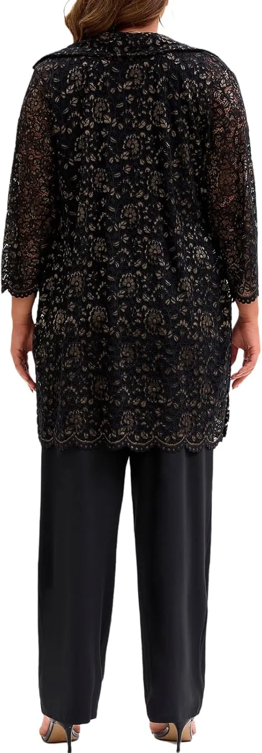Plus Size Mother of The Bride 3 Piece Lace Pant Suit Set Formal Wedding Guest Attire for Weddings Evening Party Occasions