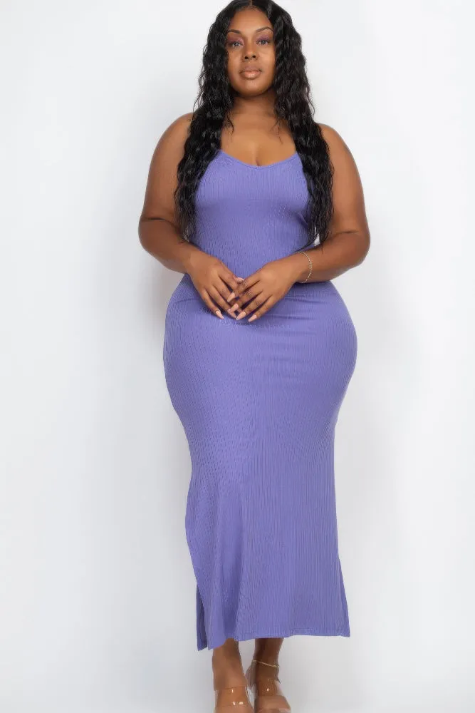 Plus Size Ribbed Side Slit Cami Maxi Dress