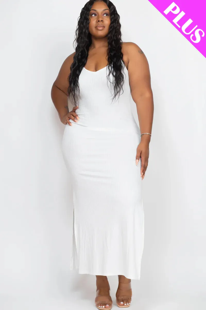 Plus Size Ribbed Side Slit Cami Maxi Dress