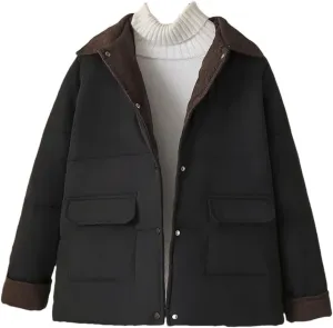Plus Size Women Parka Winter Wear Loose Corduroy Splicing Cotton-Padded Coat