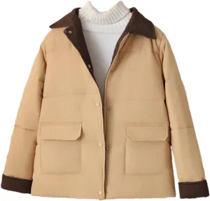 Plus Size Women Parka Winter Wear Loose Corduroy Splicing Cotton-Padded Coat
