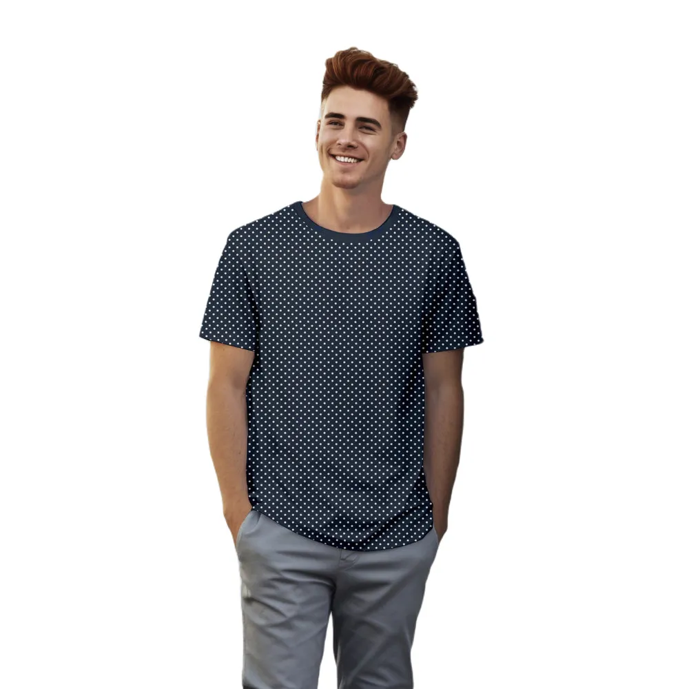 Polycotton Dotted Print T-Shirt for Men - Blue