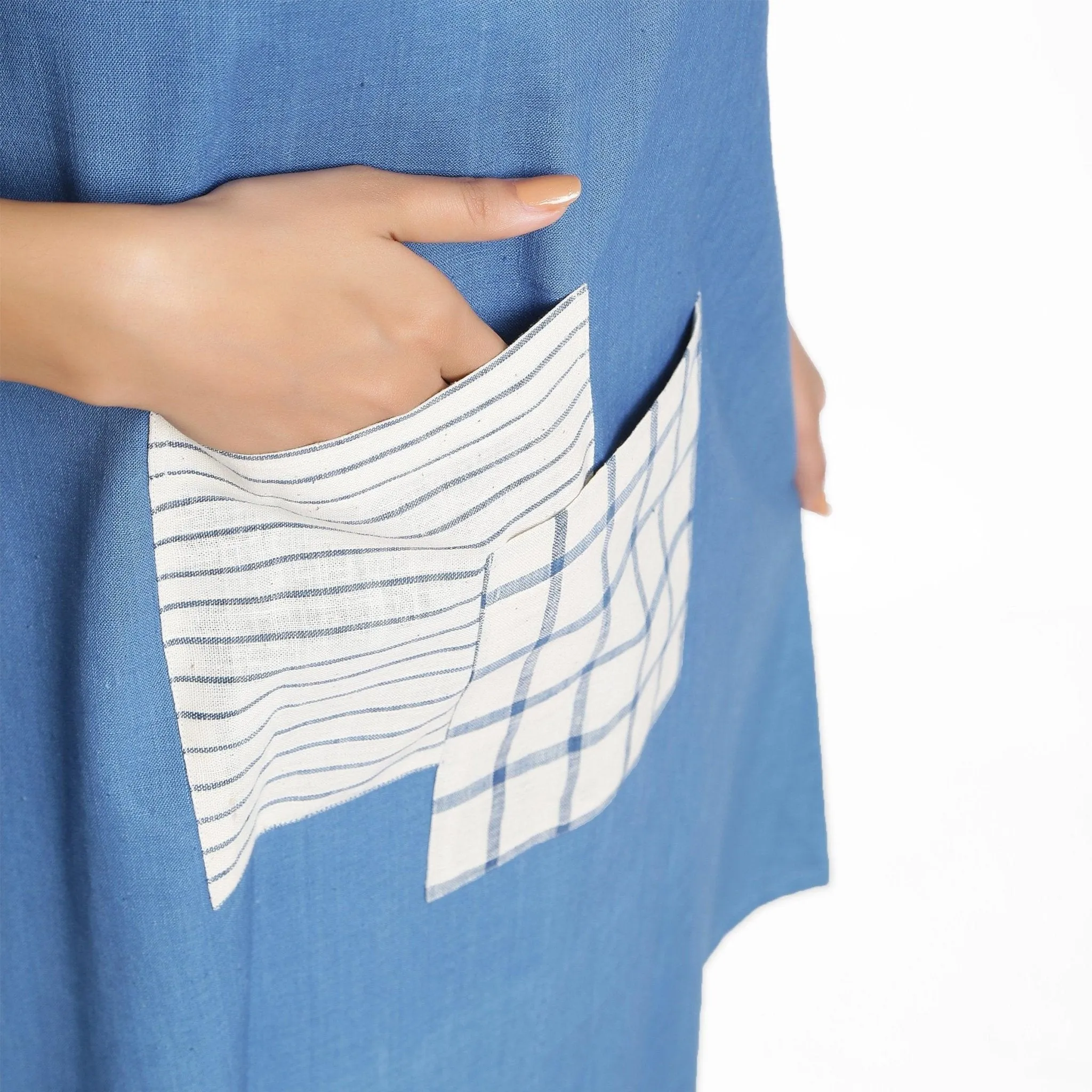 Powder Blue Blue Handspun Cotton A-Line Knee-Length Dress
