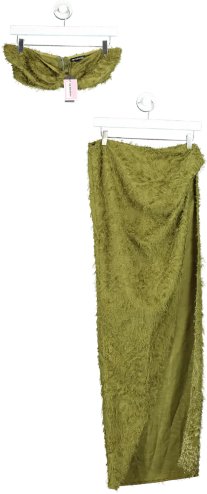 PrettyLittleThing Olive Fluffy Co-ord Set UK 10