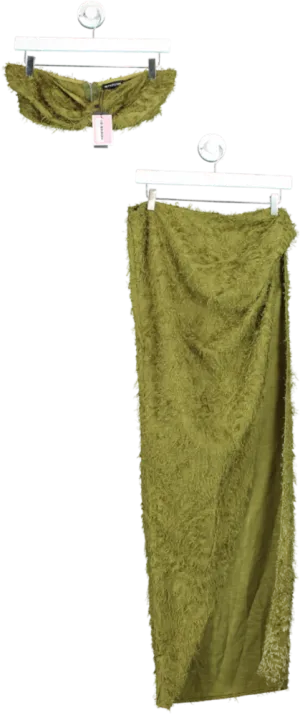PrettyLittleThing Olive Fluffy Co-ord Set UK 10