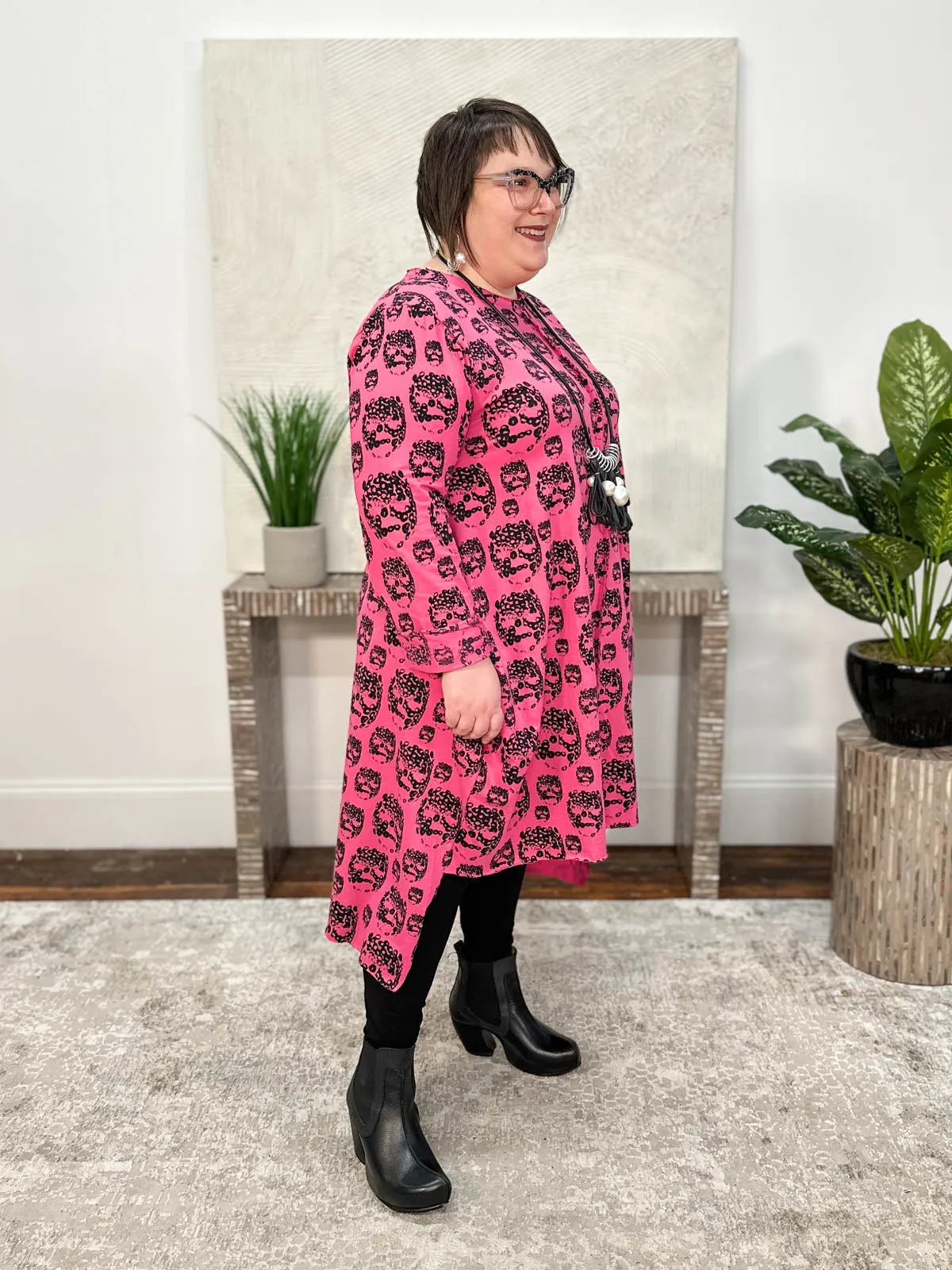 Printed Seam Detail Tunic, Fuchsia/Black
