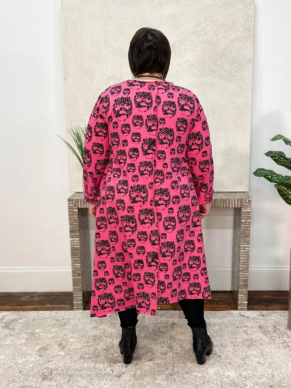 Printed Seam Detail Tunic, Fuchsia/Black