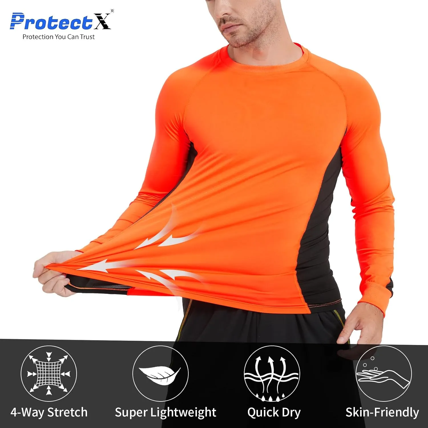 ProtectX 2 Pack Men's Long Sleeve Sun Protection Shirts Quick Dry UPF 50  Athletic Shirt for Workout Hiking Fishing