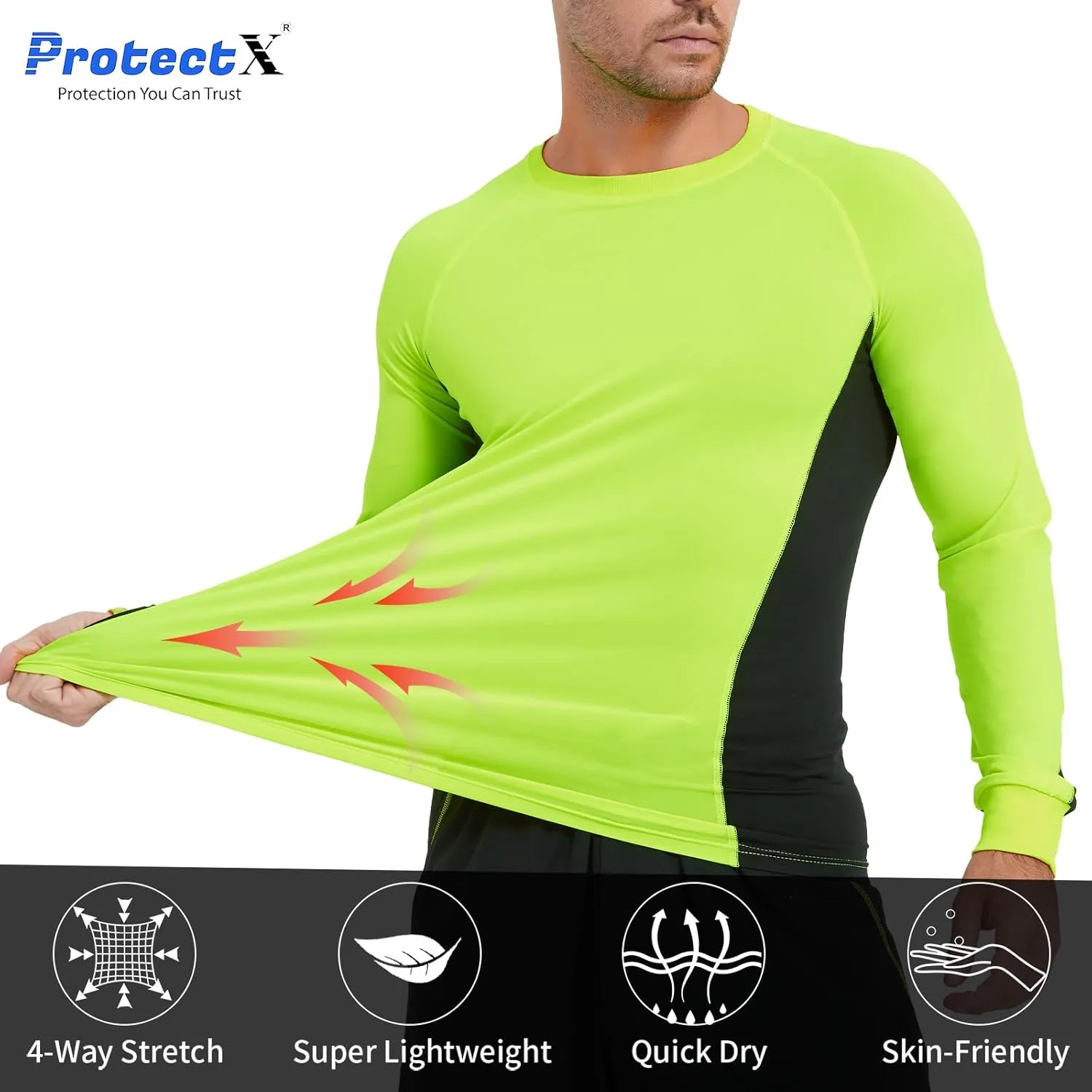 ProtectX 2 Pack Men's Long Sleeve Sun Protection Shirts Quick Dry UPF 50  Athletic Shirt for Workout Hiking Fishing