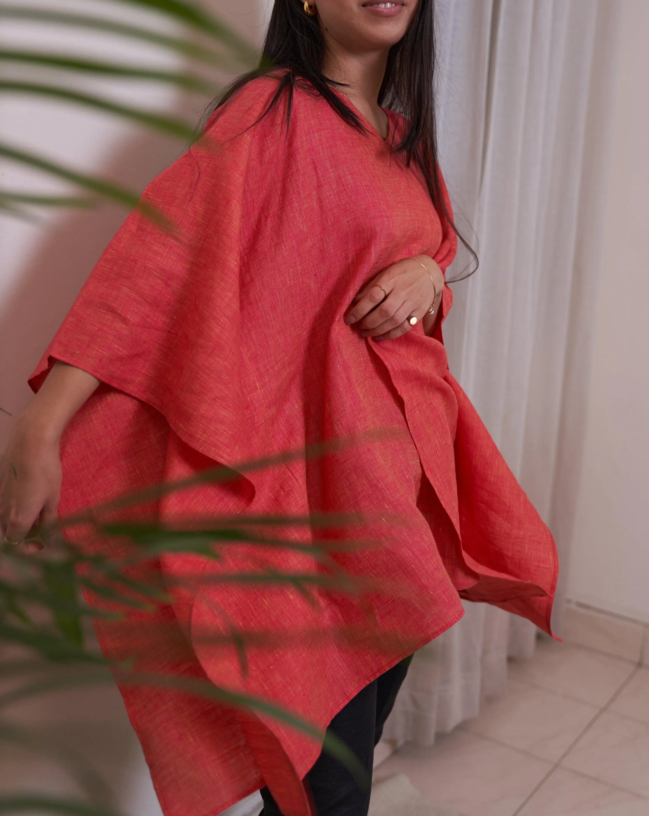 Pure Linen Top for Women CHERRY