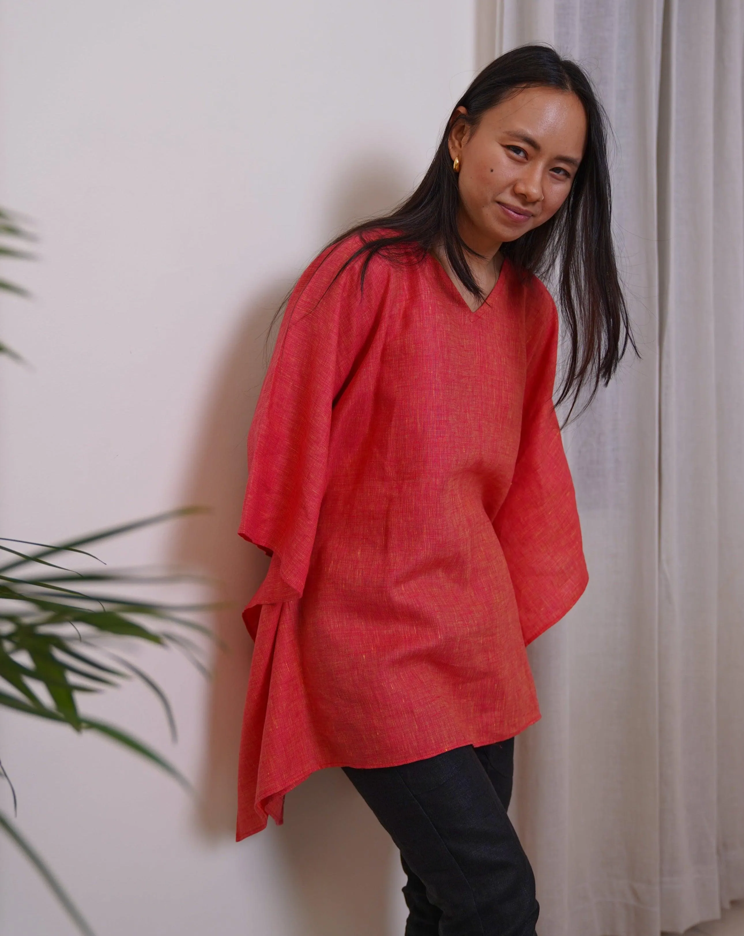 Pure Linen Top for Women CHERRY