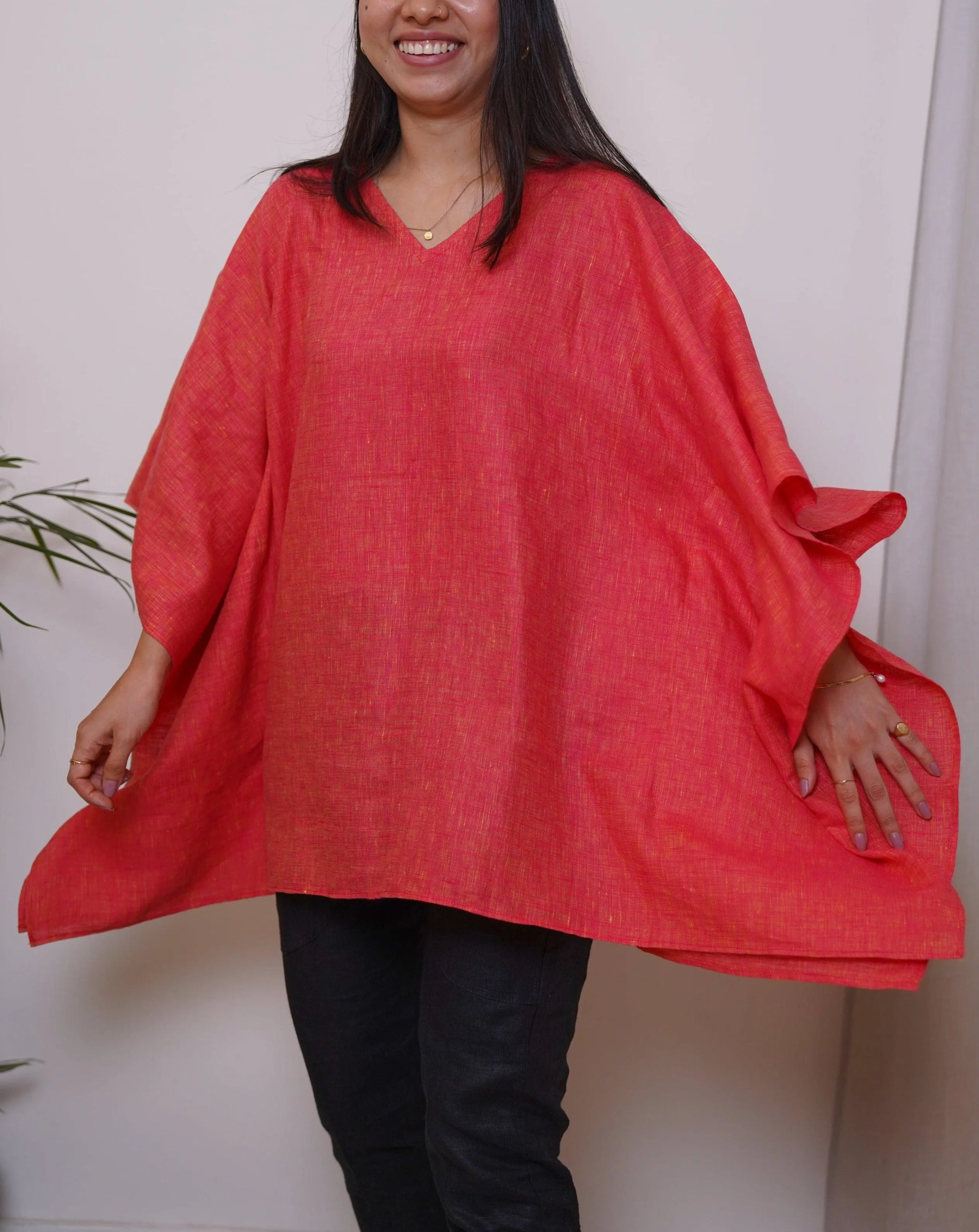 Pure Linen Top for Women CHERRY