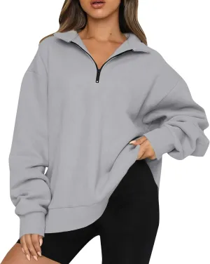 Quarter Zip Pullover for Women Fall Long Sleeve Y2k Clothes Drop Shoulder Blouses Casual Sweaters Half Zip Sweatshirt