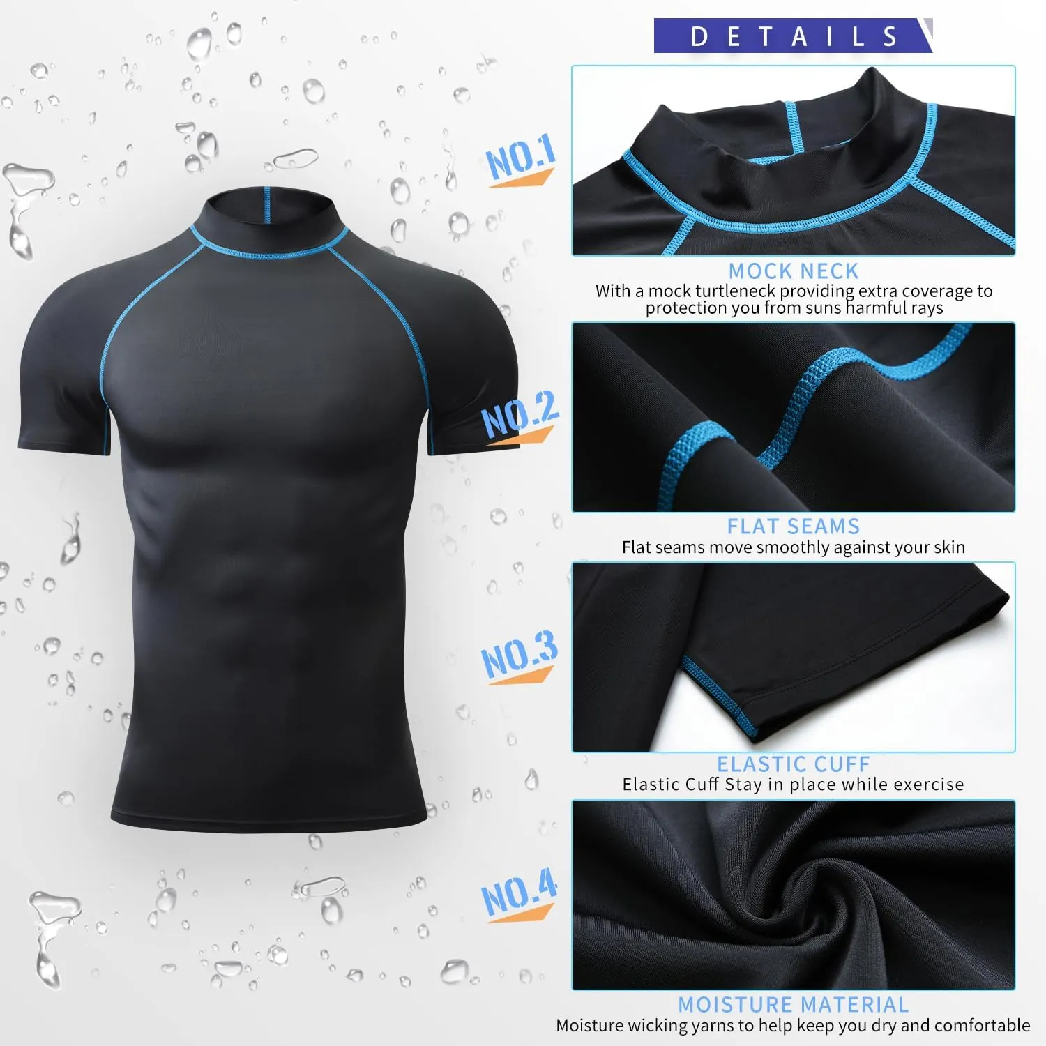 Rash Guard Shirts for Men UV Sun Protection UPF 50 Fitted Rashguard Swim Shirts Quick Dry Swimming Fishing Running
