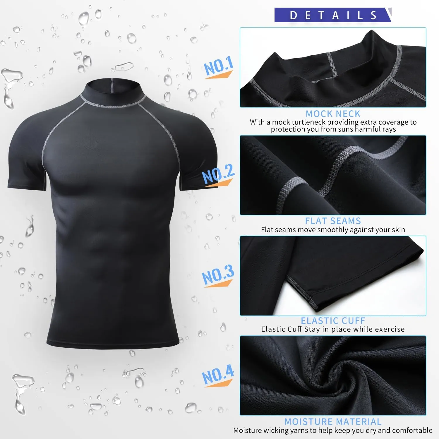 Rash Guard Shirts for Men UV Sun Protection UPF 50 Fitted Rashguard Swim Shirts Quick Dry Swimming Fishing Running