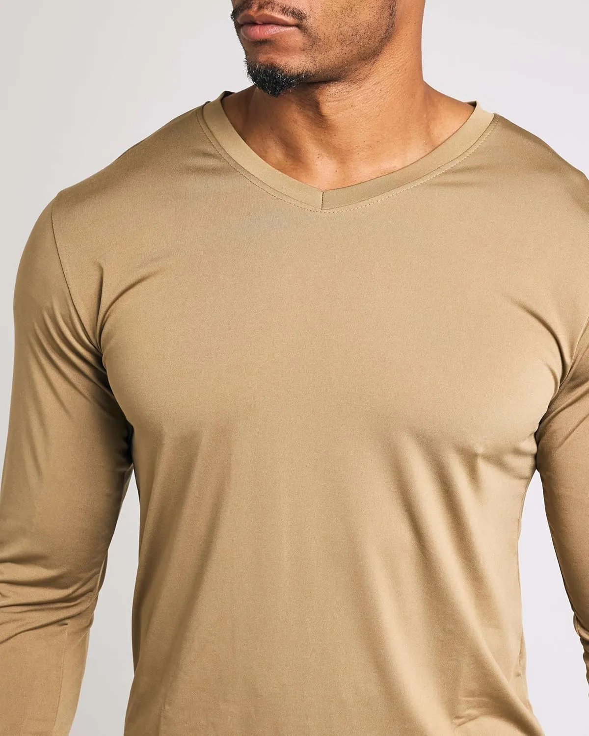 Real Essentials 4 Pack: Men's Dry Fit Long Sleeve V-Neck Active T-Shirt - Athletic Outdoor UPF 50  (Available in Big & Tall)