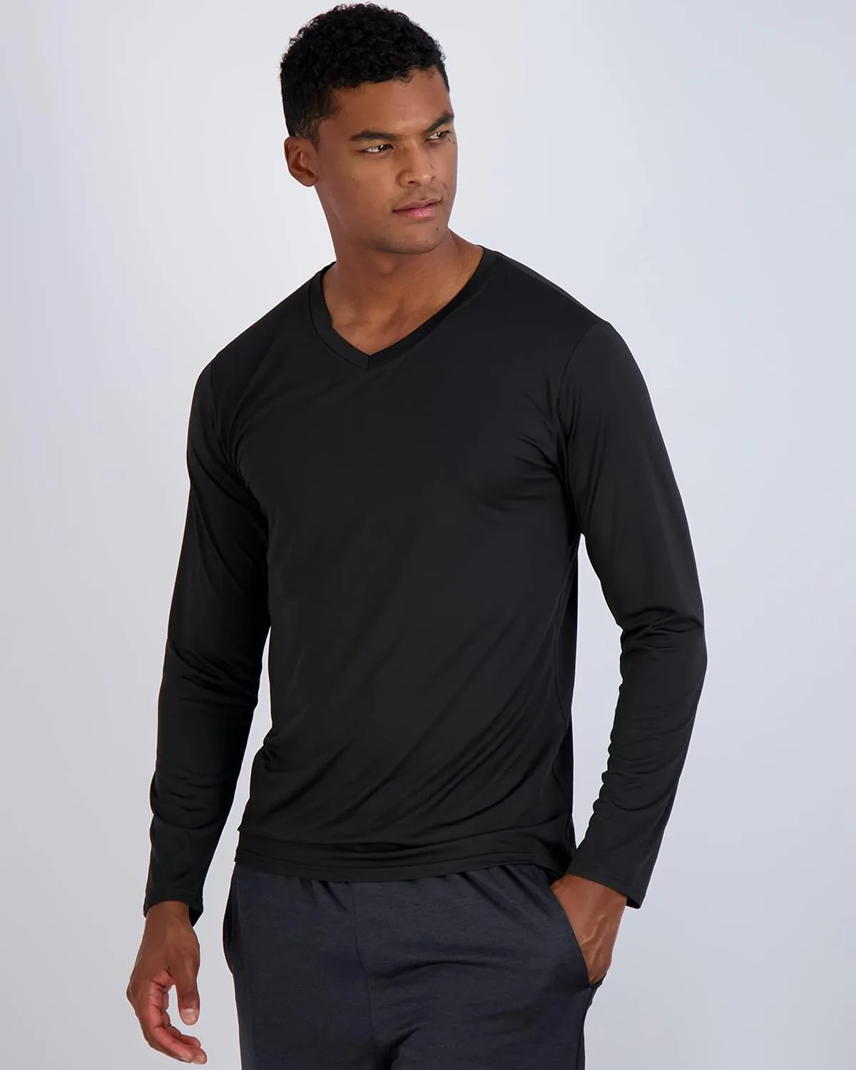 Real Essentials 4 Pack: Men's Dry Fit Long Sleeve V-Neck Active T-Shirt - Athletic Outdoor UPF 50  (Available in Big & Tall)