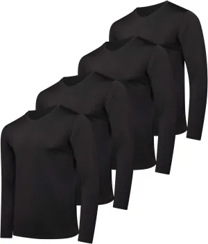 Real Essentials 4 Pack: Men's Dry Fit Long Sleeve V-Neck Active T-Shirt - Athletic Outdoor UPF 50  (Available in Big & Tall)
