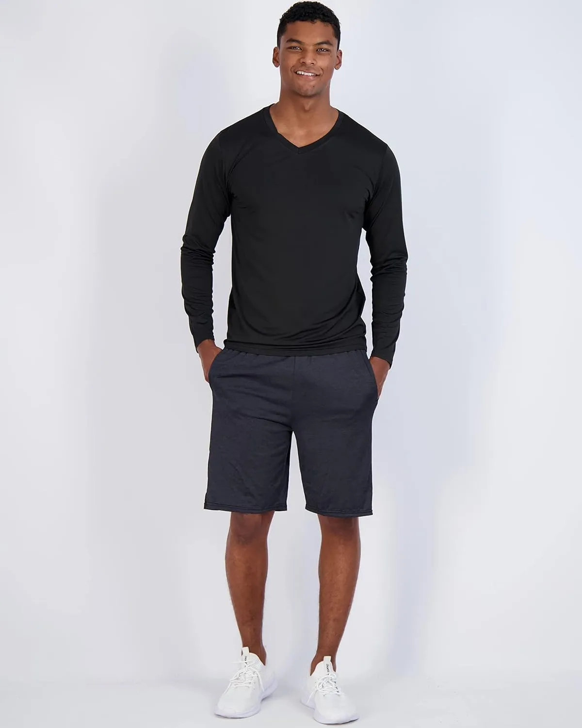 Real Essentials 4 Pack: Men's Dry Fit Long Sleeve V-Neck Active T-Shirt - Athletic Outdoor UPF 50  (Available in Big & Tall)