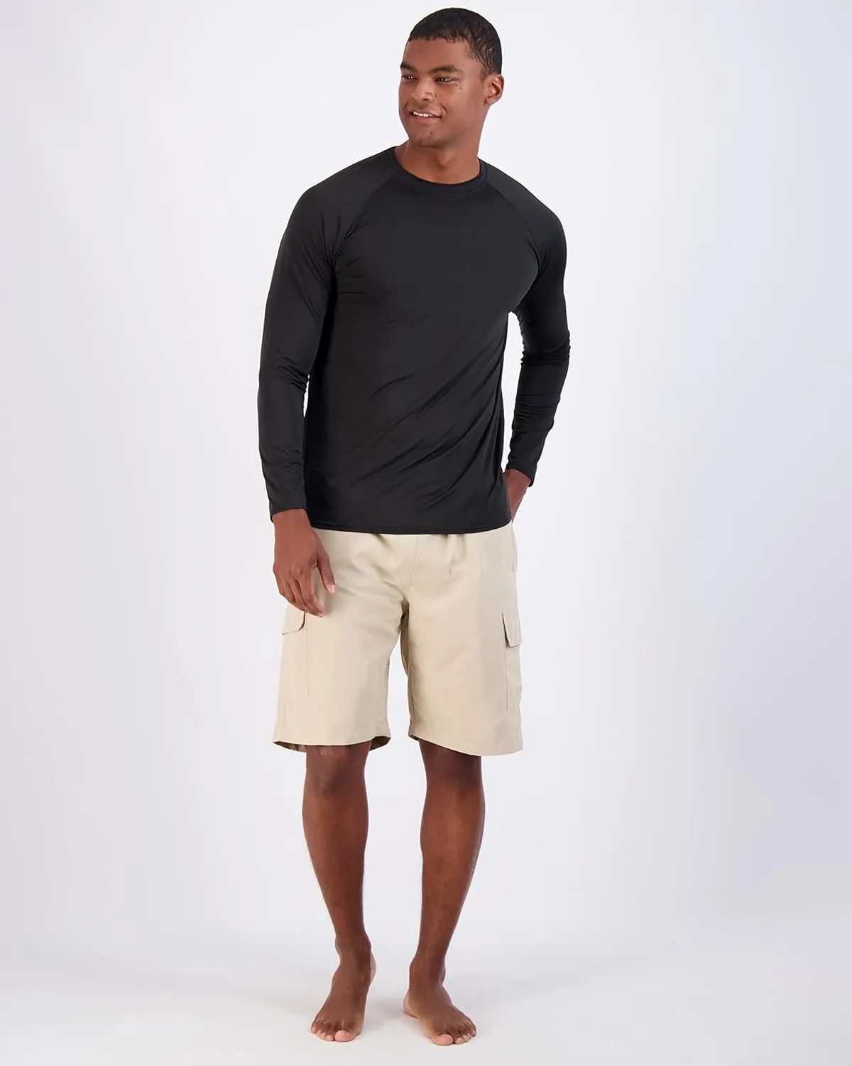 Real Essentials 4 Pack: Mens Long Sleeve Rash Guard Shirt Running Swimwear UPF 50  Sun Protection (Big & Tall)