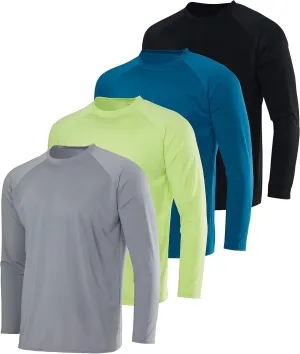 Real Essentials 4 Pack: Mens Long Sleeve Rash Guard Shirt Running Swimwear UPF 50  Sun Protection (Big & Tall)