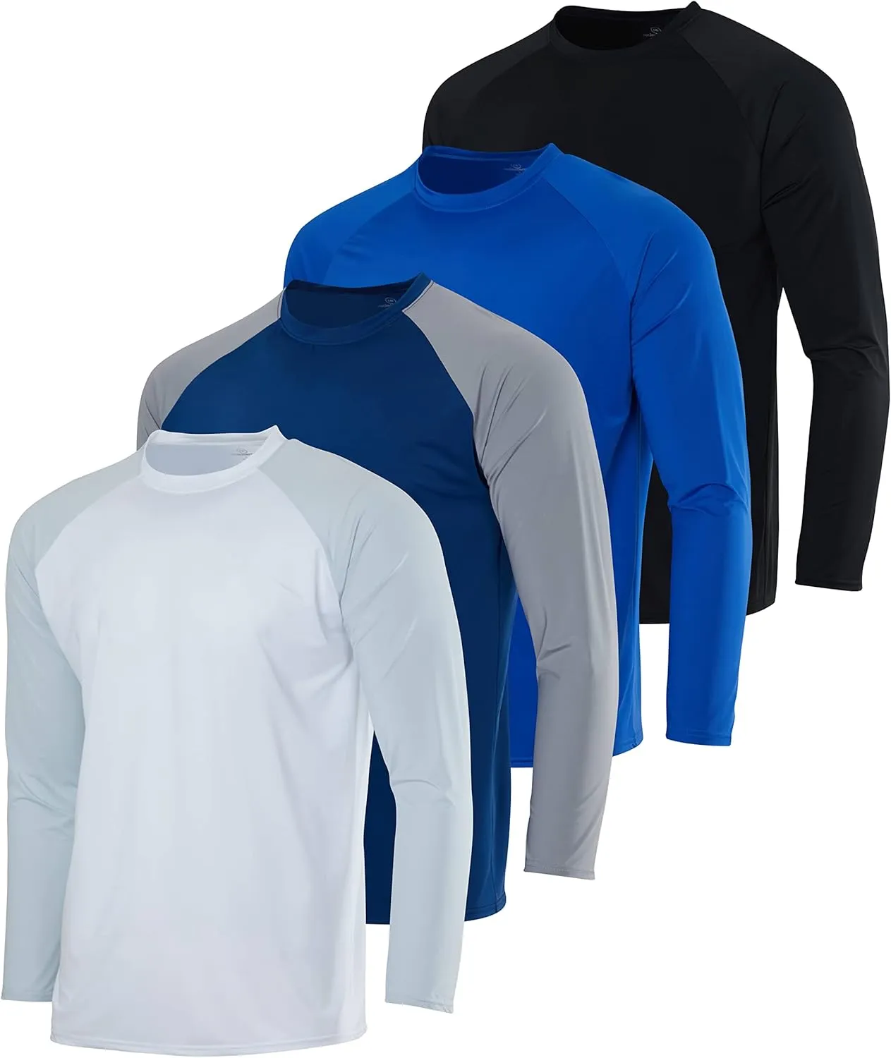 Real Essentials 4 Pack: Mens Long Sleeve Rash Guard Shirt Running Swimwear UPF 50  Sun Protection (Big & Tall)