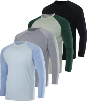 Real Essentials 4 Pack: Mens Long Sleeve Rash Guard Shirt Running Swimwear UPF 50  Sun Protection (Big & Tall)