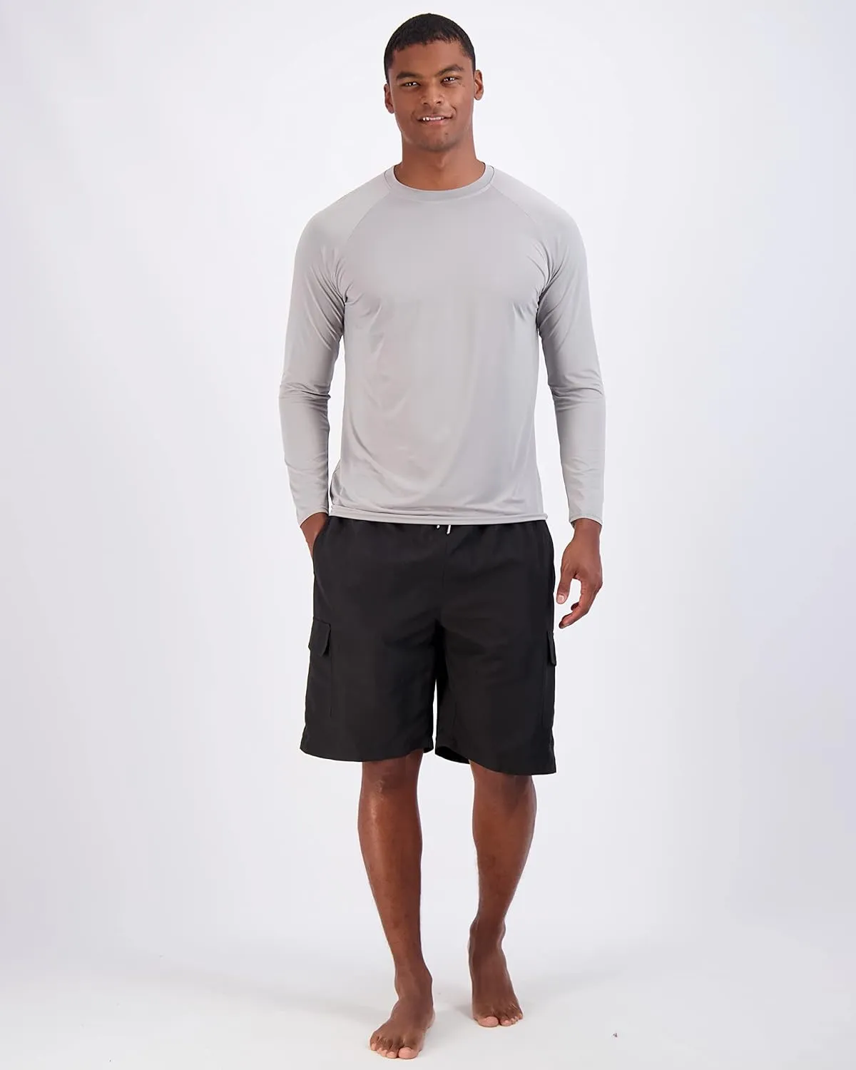 Real Essentials 4 Pack: Mens Long Sleeve Rash Guard Shirt Running Swimwear UPF 50  Sun Protection (Big & Tall)