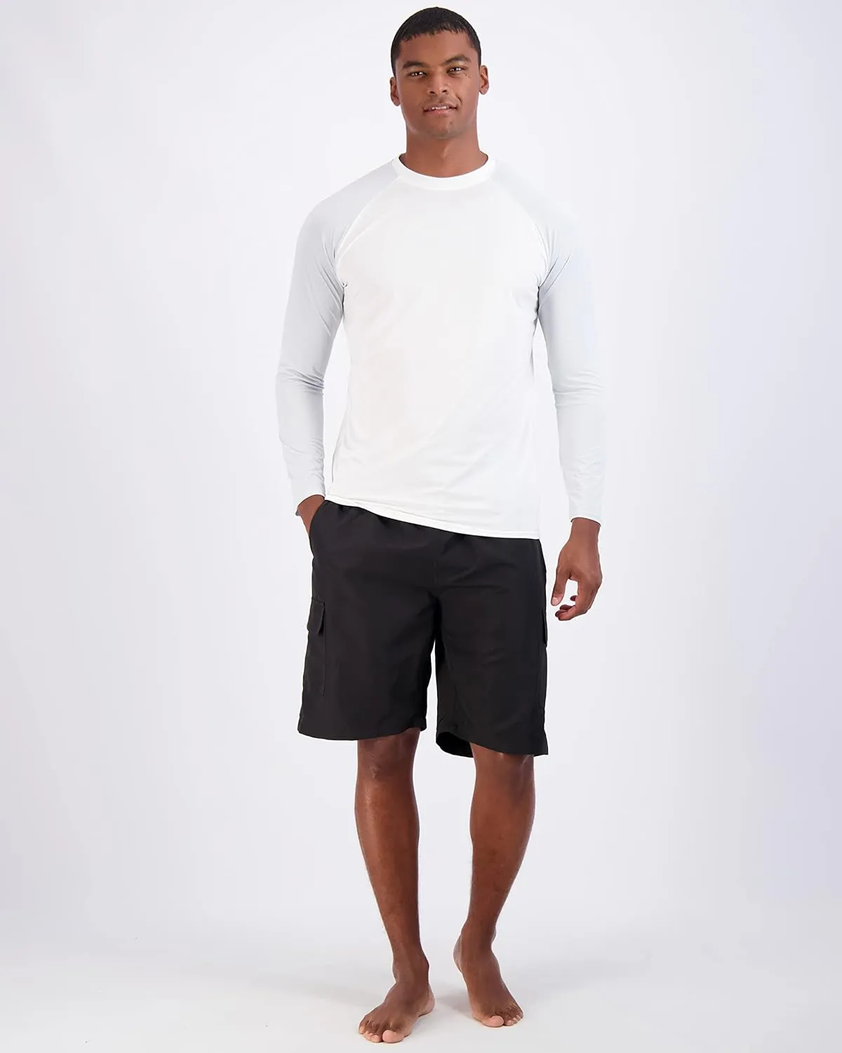 Real Essentials 4 Pack: Mens Long Sleeve Rash Guard Shirt Running Swimwear UPF 50  Sun Protection (Big & Tall)
