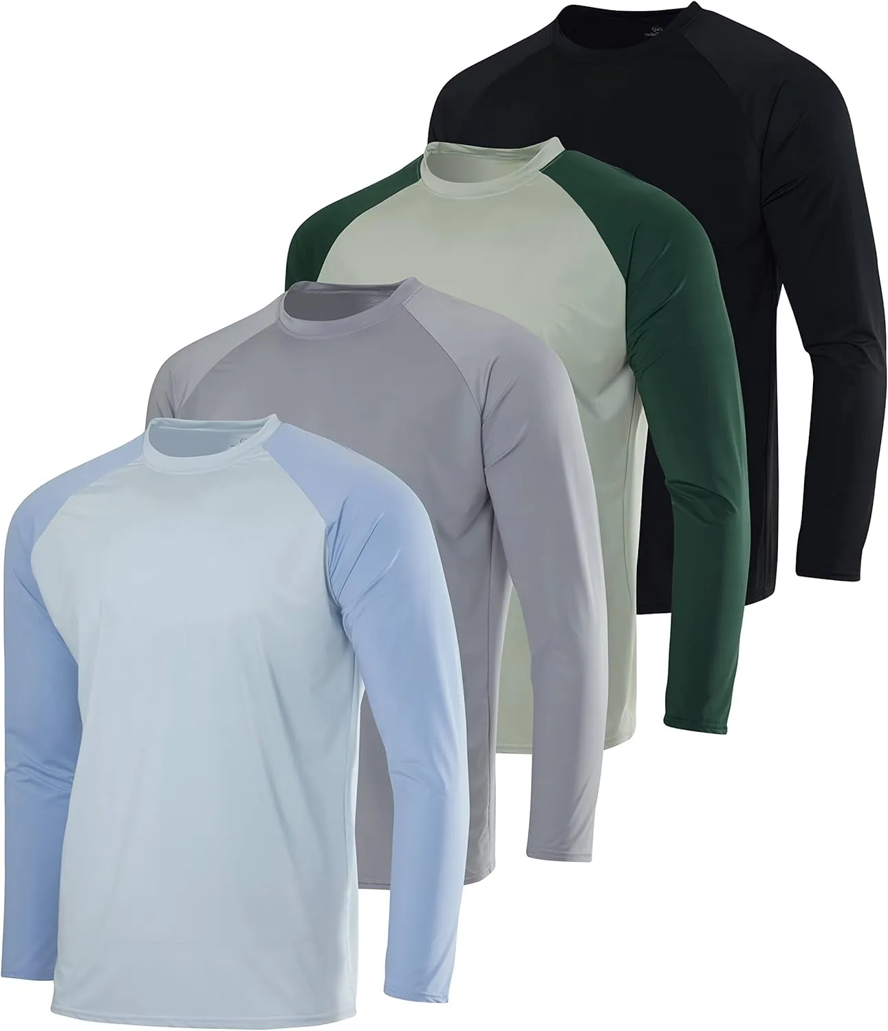 Real Essentials 4 Pack: Mens Long Sleeve Rash Guard Shirt Running Swimwear UPF 50  Sun Protection (Big & Tall)