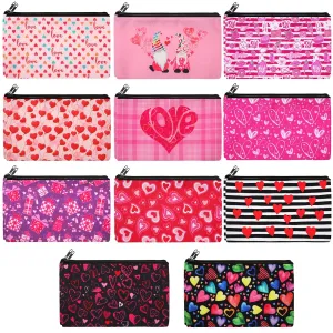 Reginary 22 Pieces Valentines Day Cosmetic Bags Valentines Day Gift for Wife Daughter Heart Pattern Makeup Pouch Valentines Party Favors Double Sided Printed Organizer Bags with Zipper, 11 Styles