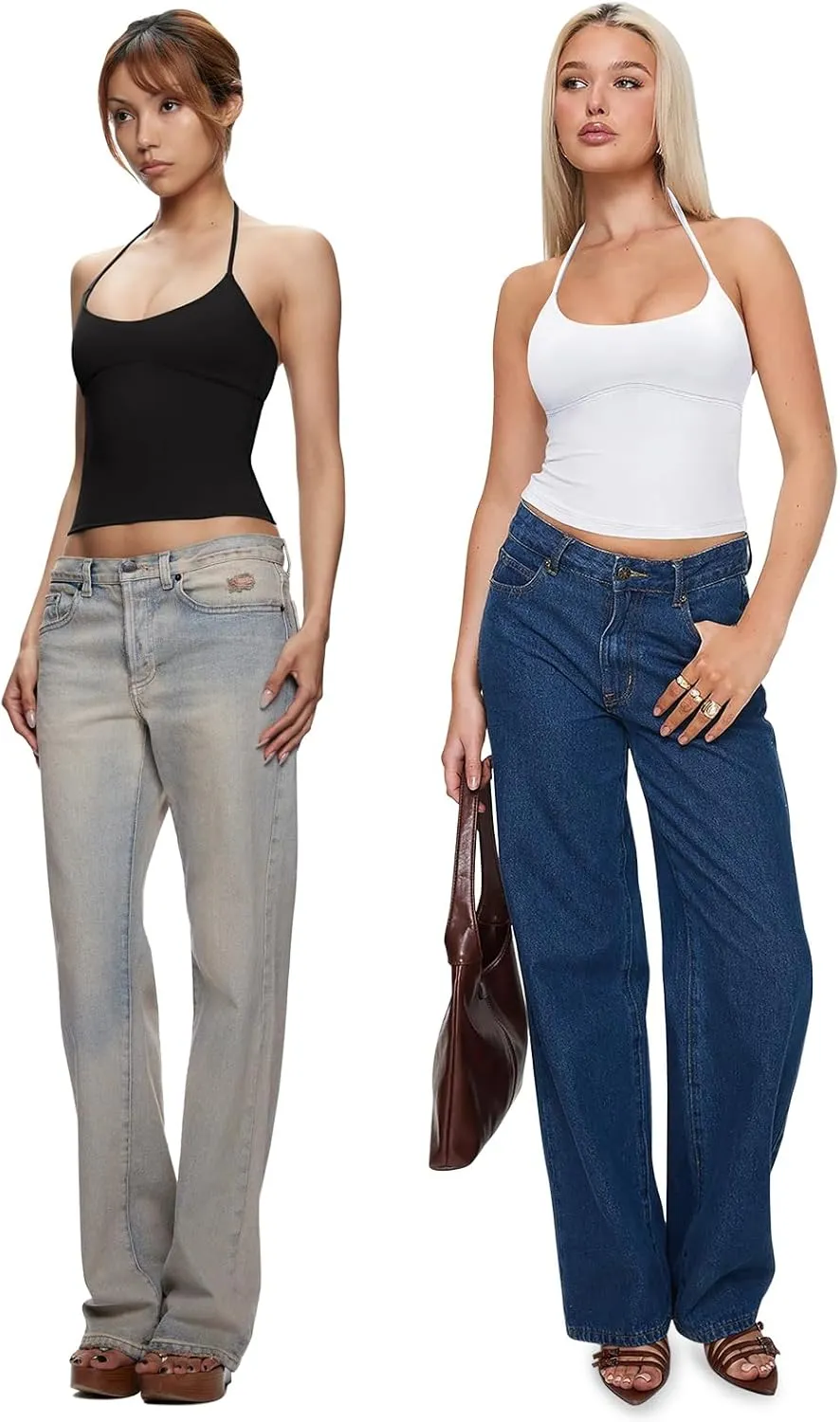 REORIA Women's Sexy Halter Backless Double Lined Tank Top Y2k Trendy Camisole Crop Tops