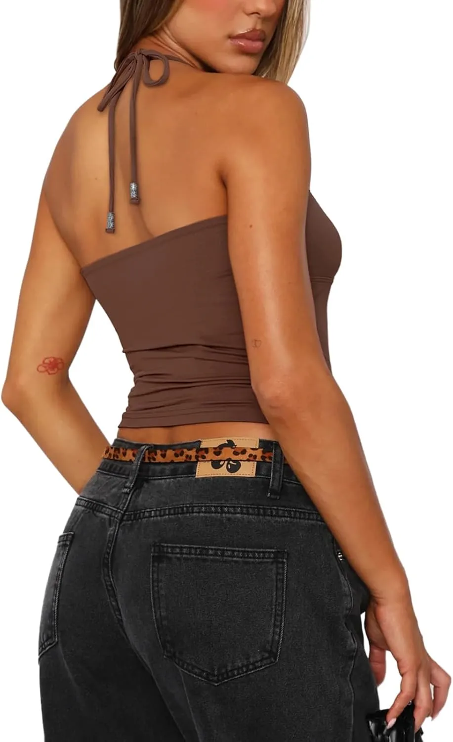 REORIA Women's Sexy Halter Backless Double Lined Tank Top Y2k Trendy Camisole Crop Tops