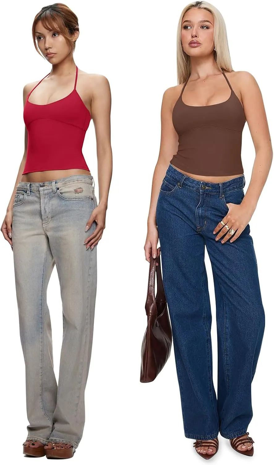 REORIA Women's Sexy Halter Backless Double Lined Tank Top Y2k Trendy Camisole Crop Tops