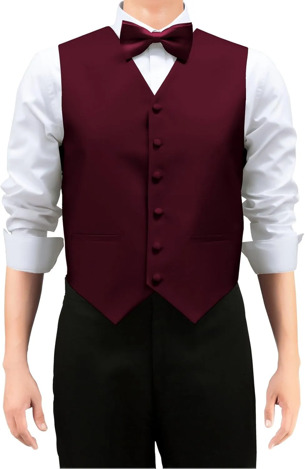 Retreez Men's Solid Color Woven Vest with Tie, Bow Tie 3 Pieces Gift Set