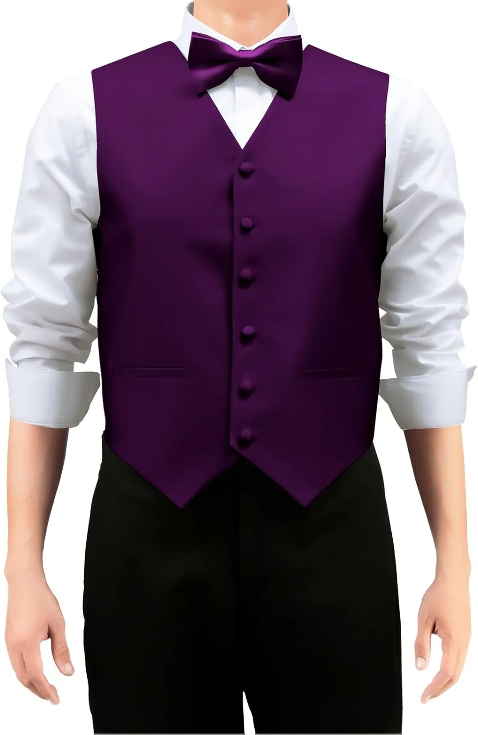 Retreez Men's Solid Color Woven Vest with Tie, Bow Tie 3 Pieces Gift Set