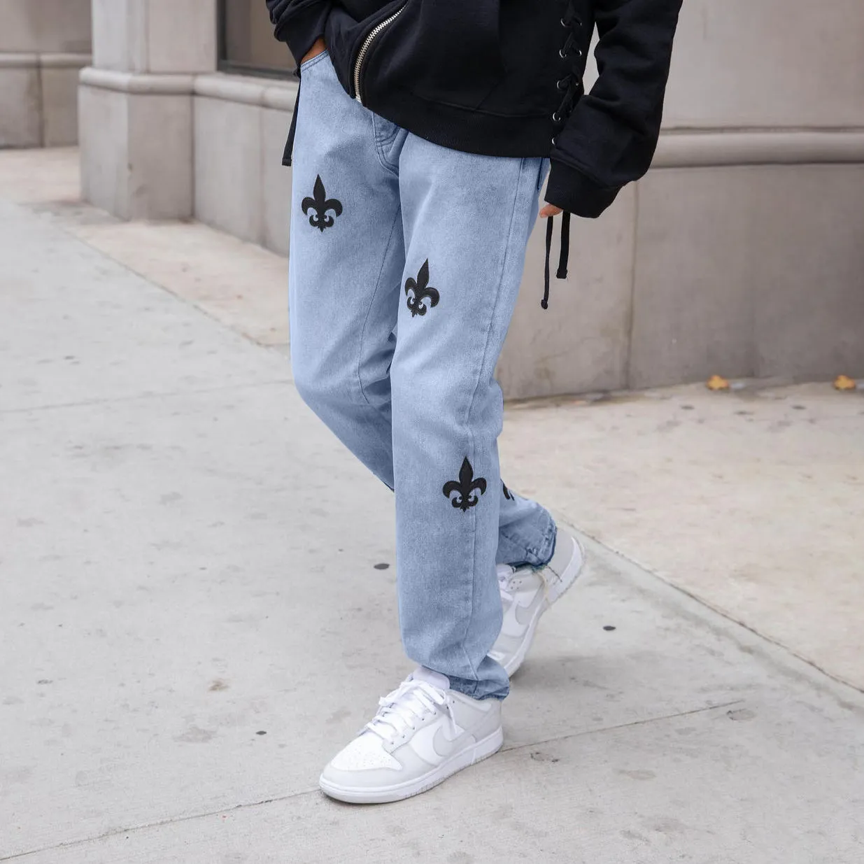 Retro casual street style denim trousers