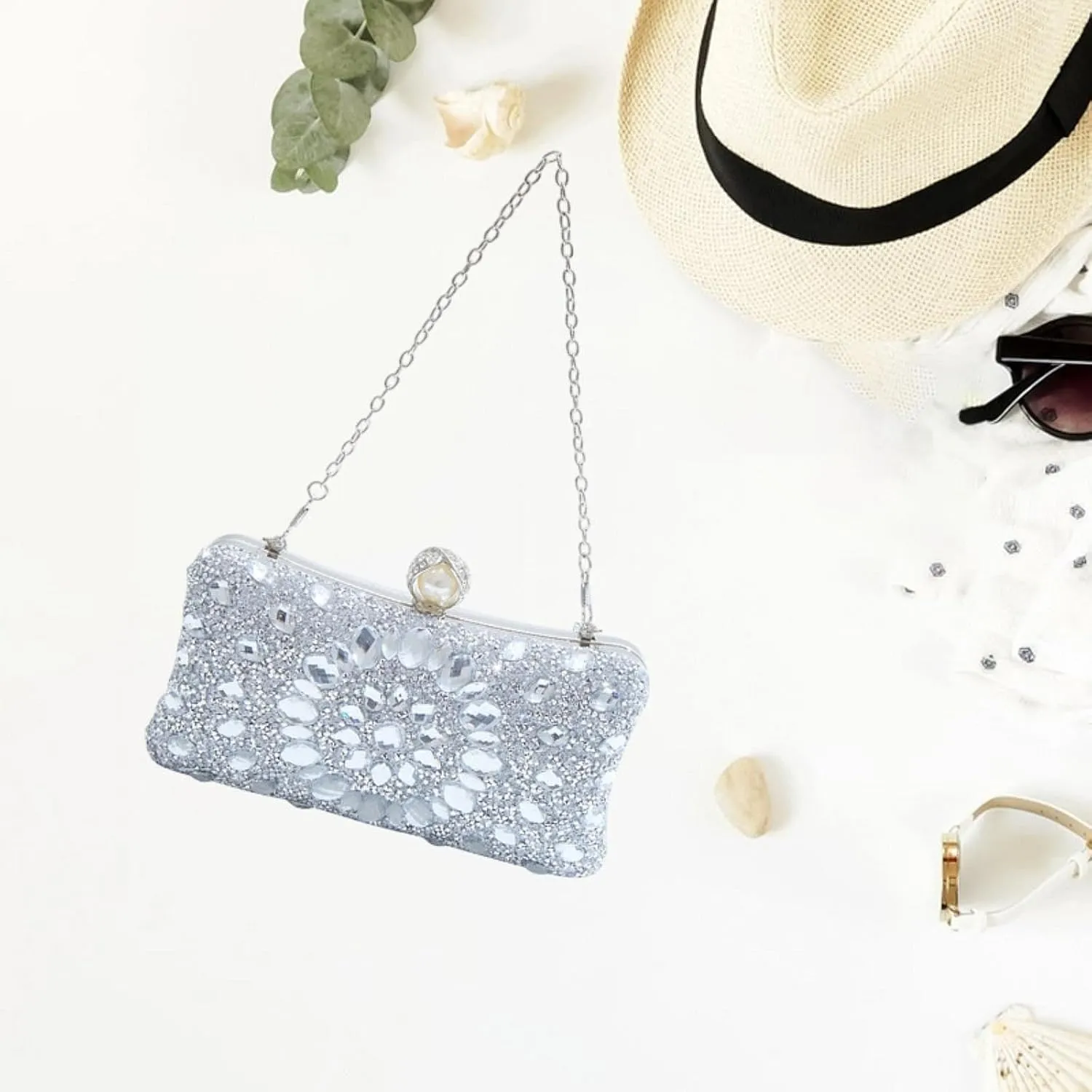 Rhinestones Clutch Purse Shoulder Bag with Chain Strap for Engagement Banquet