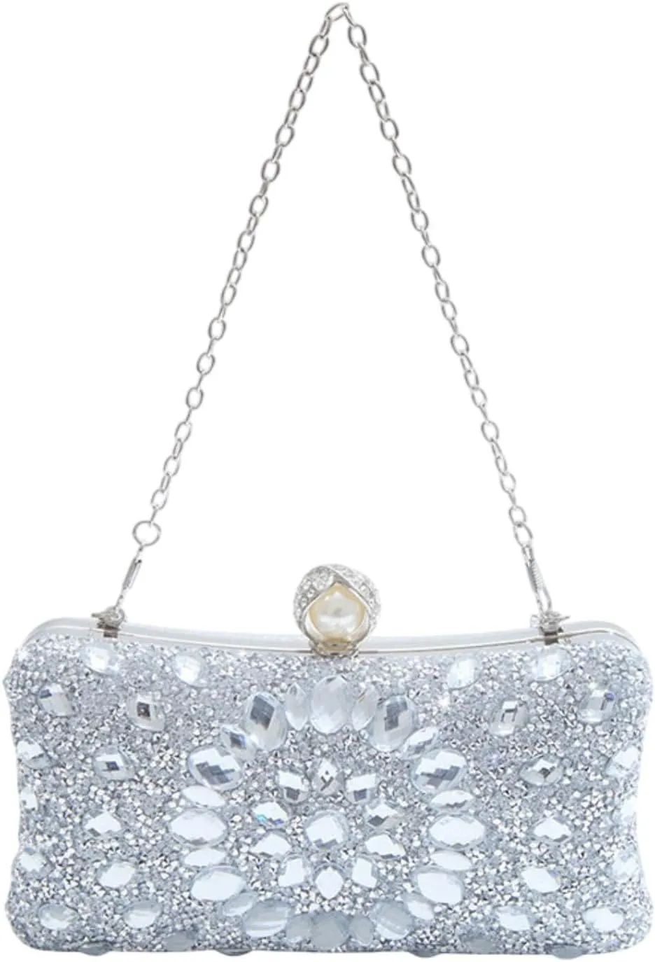 Rhinestones Clutch Purse Shoulder Bag with Chain Strap for Engagement Banquet