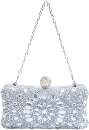 Rhinestones Clutch Purse Shoulder Bag with Chain Strap for Engagement Banquet