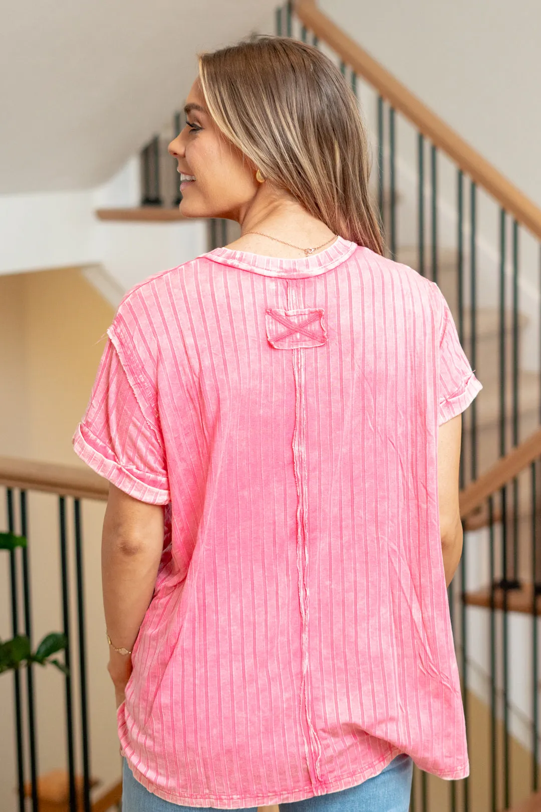 Ribbed Raglan Dolman Sleeve Boat-Neck Top