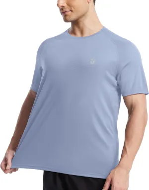 Roadbox Men's UPF 50  Swim Rash Guard, Short Sleeve UV Sun Protection Workout Athletic Shirts Quick Dry Gym Running Tee Tops