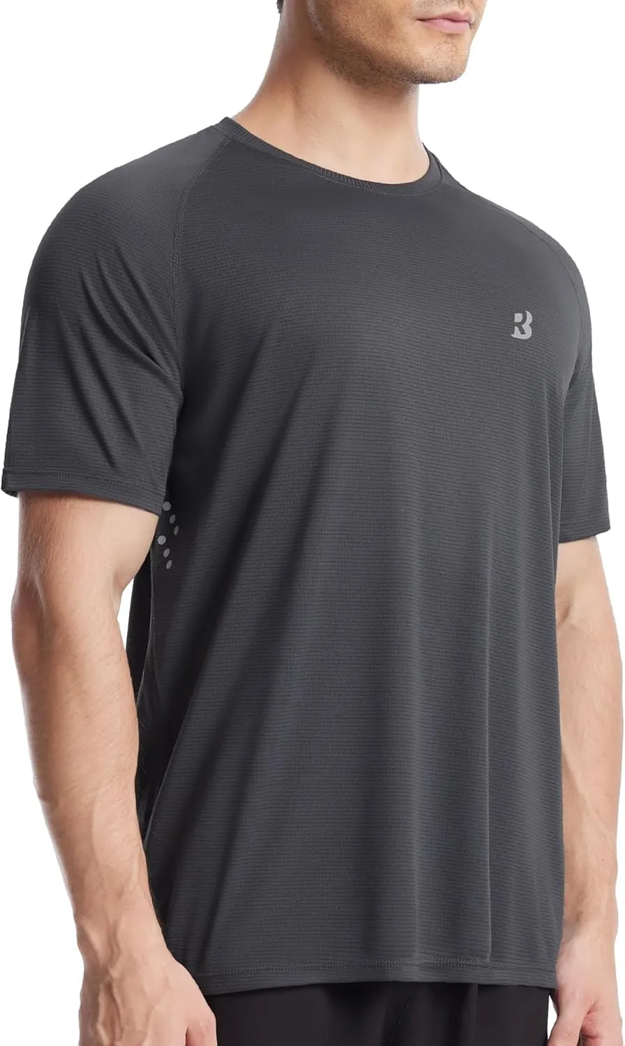 Roadbox Men's UPF 50  Swim Rash Guard, Short Sleeve UV Sun Protection Workout Athletic Shirts Quick Dry Gym Running Tee Tops