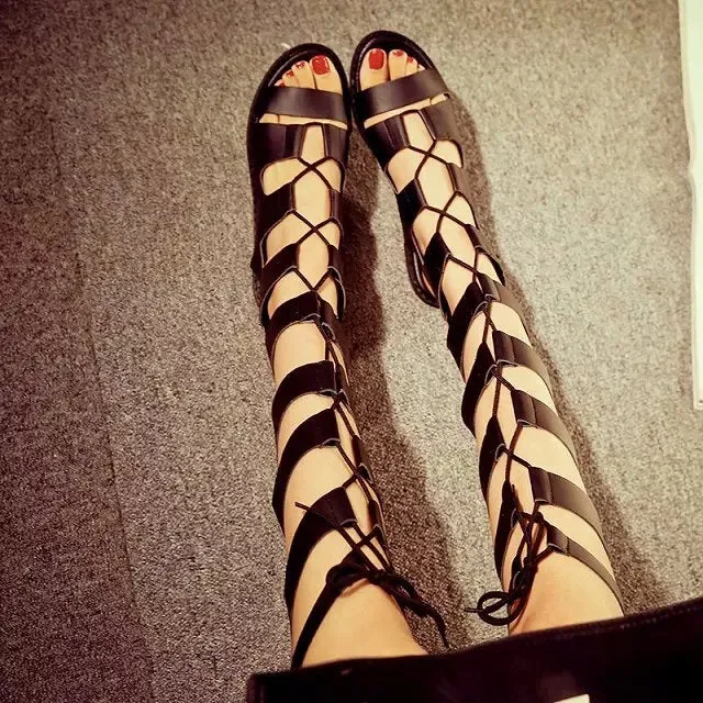 Roman Straps Cross Open Toe Long Boot Sandals