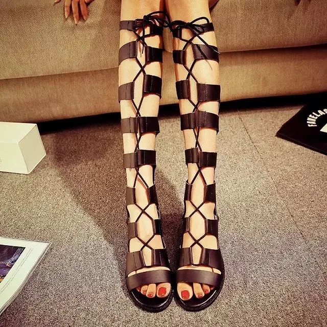 Roman Straps Cross Open Toe Long Boot Sandals