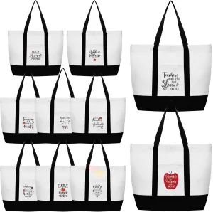 Sadnyy 10 Pack Large Teacher Tote Bags Teacher Appreciation Gifts in Bulk with Zipper and Front Pockets End of Year Thank You Gifts 20.47x18.5 Inch, 10 Styles