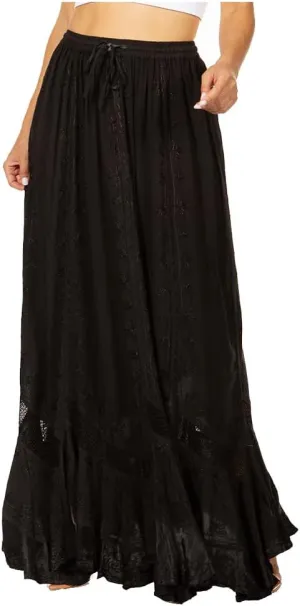 Sakkas Ivy Second Women's Maxi Boho Elastic Waist Embroidered A Line Long Skirt