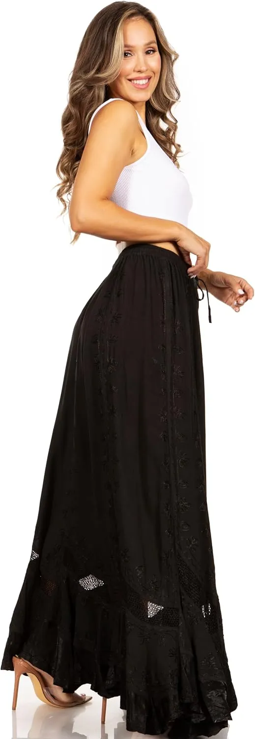 Sakkas Ivy Second Women's Maxi Boho Elastic Waist Embroidered A Line Long Skirt