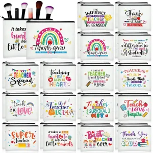 Sanwuta 64 Pcs Teacher Appreciation Gifts Teacher Makeup Bag Women Cosmetic Bag Funny Toiletry Pencil Pouch Thank You School Graduation Birthday Gift Travel Makeup Bag with Zipper 16 Styles