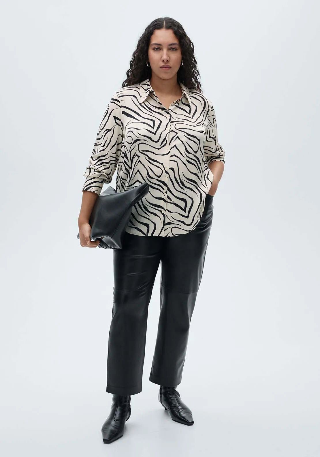 Satin print shirt - Light Beige